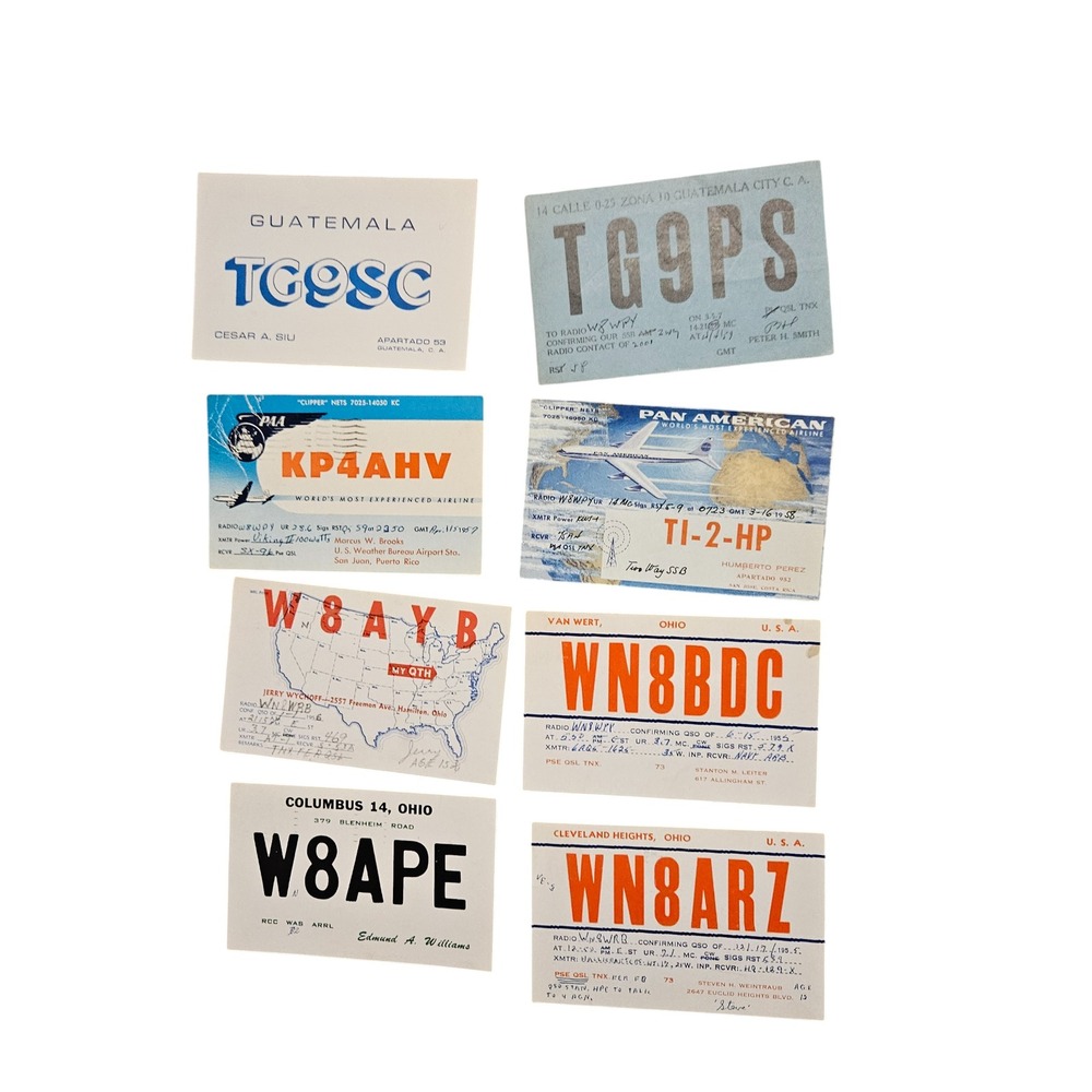 Lot of 8 Vintage 1950s Guatemala‎ Ohio Ham Amateur Radio QSL Cards Postcards